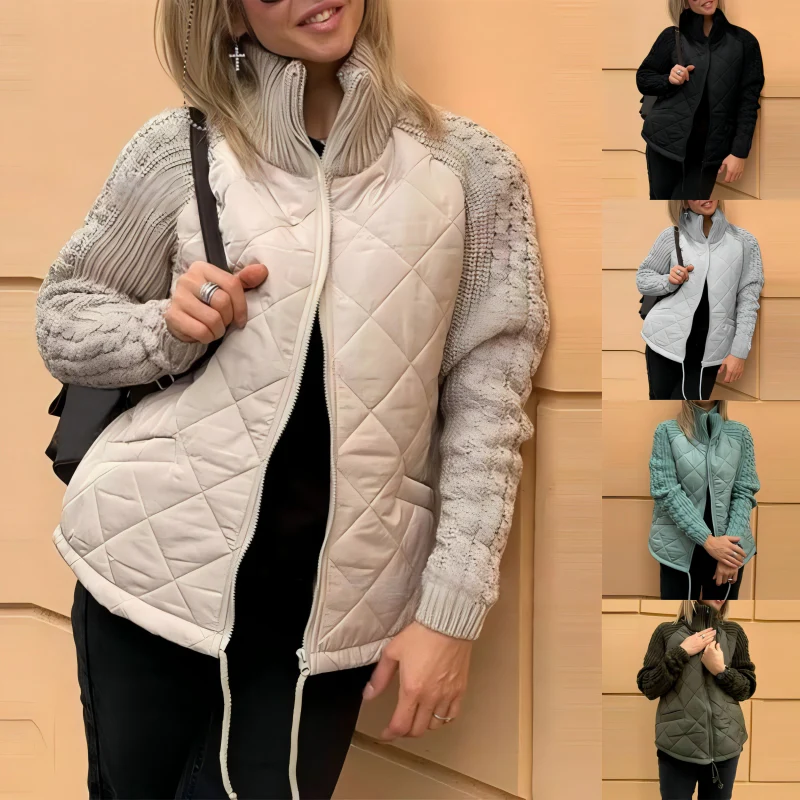 ⏳Offre à durée limitée : 50% de réduction💥Doudoune patchwork tricotée pour femme