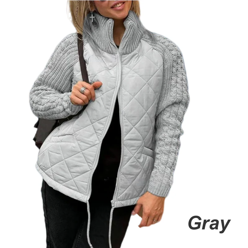 ⏳Offre à durée limitée : 50% de réduction💥Doudoune patchwork tricotée pour femme - Image 14