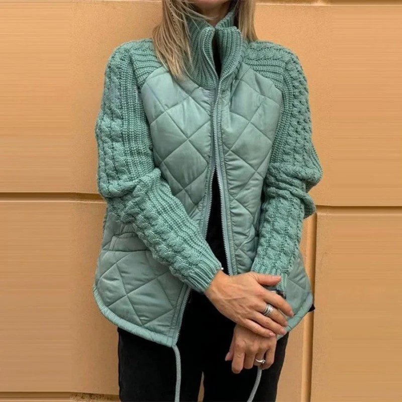 ⏳Offre à durée limitée : 50% de réduction💥Doudoune patchwork tricotée pour femme - Image 2