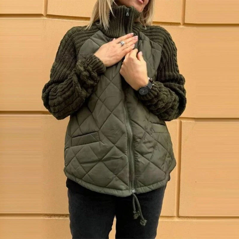 ⏳Offre à durée limitée : 50% de réduction💥Doudoune patchwork tricotée pour femme - Image 3