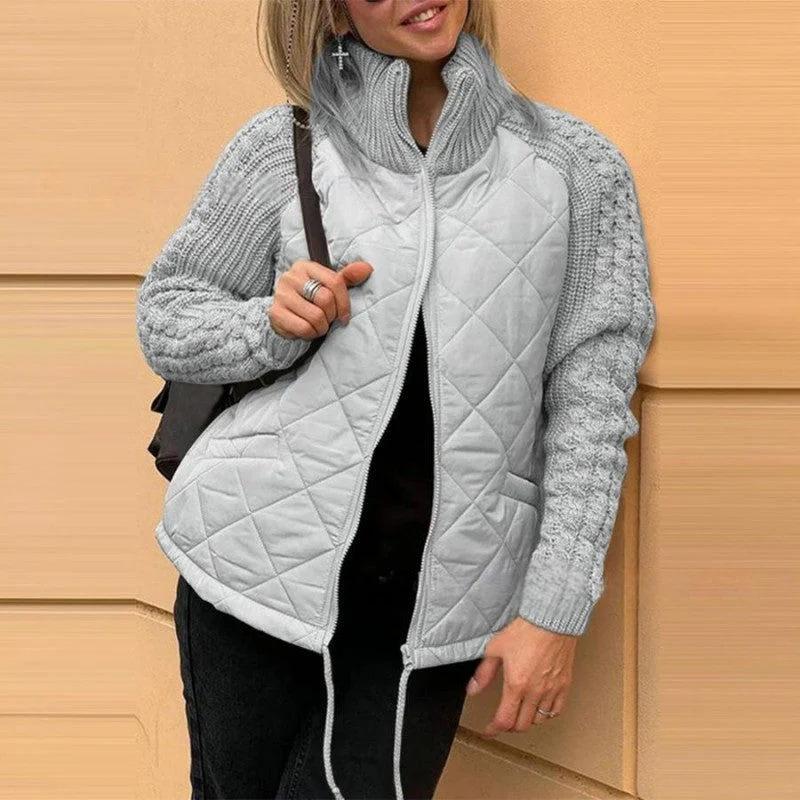 ⏳Offre à durée limitée : 50% de réduction💥Doudoune patchwork tricotée pour femme - Image 4