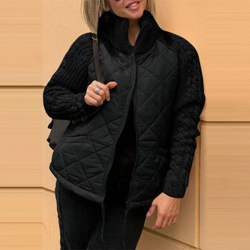 ⏳Offre à durée limitée : 50% de réduction💥Doudoune patchwork tricotée pour femme - Image 5